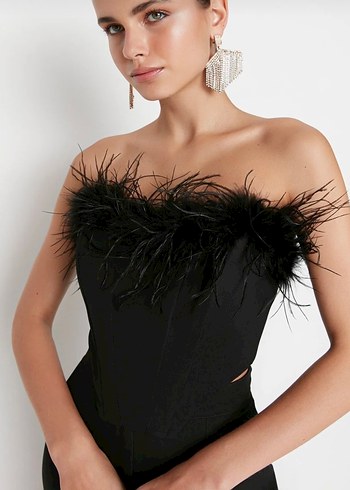 Siyah Otrişli Astarlı Crop Büstiyer - Görsel 2