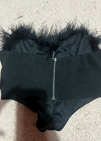 Siyah Otrişli Astarlı Crop Büstiyer - Görsel 6