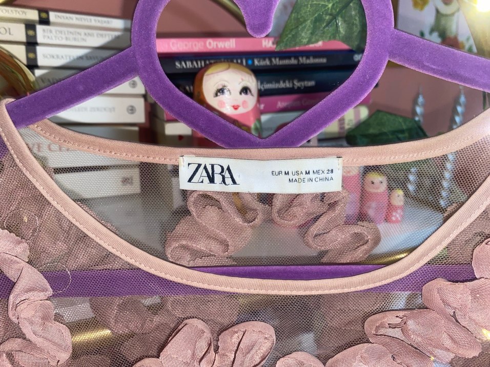 ZARA Çiçek Güpürlü Tül Bluz - Görsel 4