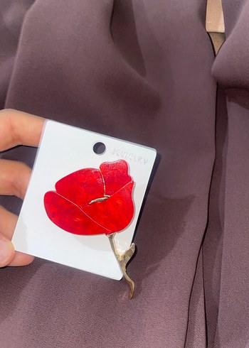 Kırmızı Parlak Çiçek Broş gelincik - Görsel 3