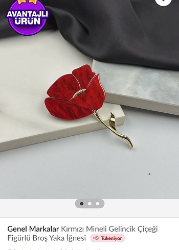 Kırmızı Parlak Çiçek Broş gelincik - Görsel 5