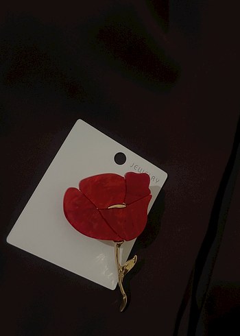 Kırmızı Parlak Çiçek Broş gelincik - Görsel 2