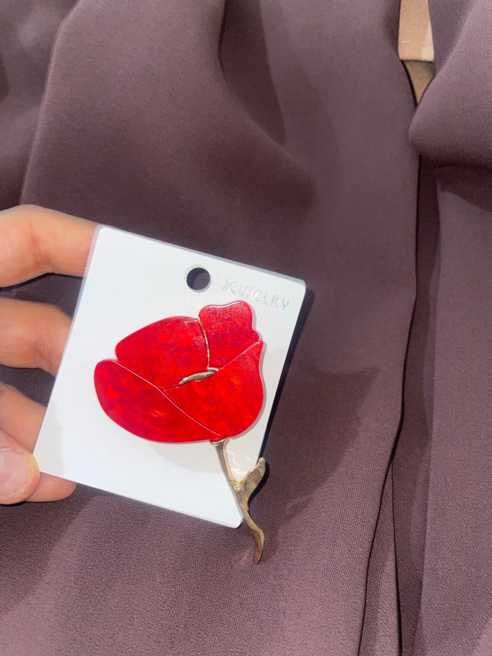 Kırmızı Parlak Çiçek Broş gelincik - Görsel 3