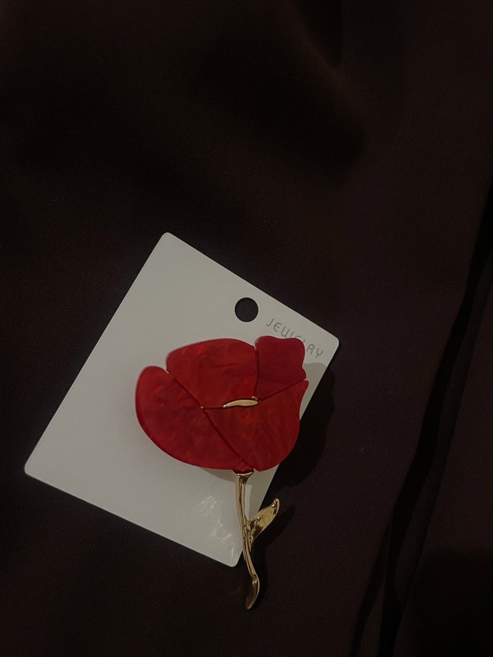 Kırmızı Parlak Çiçek Broş gelincik - Görsel 2