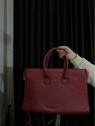 Bordo ofis evrak çantası deri - Görsel 2