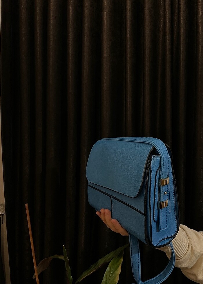 Mavi kol çantası deri - Görsel 4