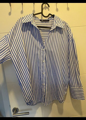 Mavi Çizgili Kadın Gömlek - Görsel 2