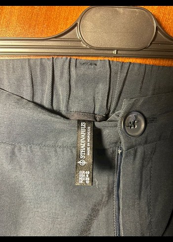 Lacivert Pilili Kadın Kumaş Pantolon - Görsel 5