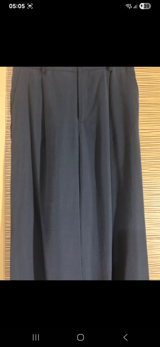 Lacivert Pilili Kadın Kumaş Pantolon - Görsel 3