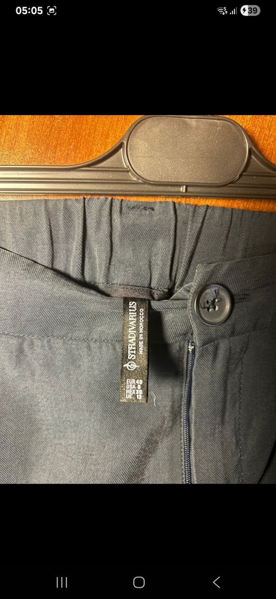 Lacivert Pilili Kadın Kumaş Pantolon - Görsel 5