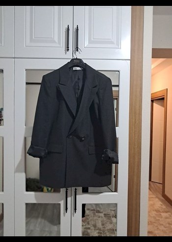 Düğmeli Gri Kadın Blazer Ceket