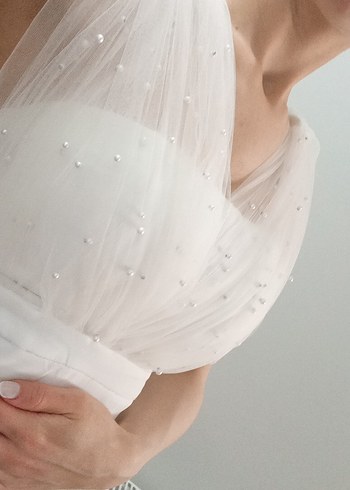 Maxi Boy İnci Detay Beyaz Elbise - Görsel 4