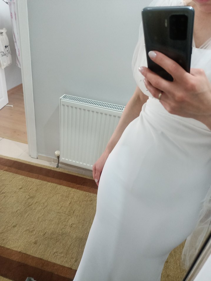 Maxi Boy İnci Detay Beyaz Elbise - Görsel 3