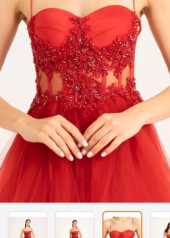 Kırmızı Fırfırlı Uzun Abiye Elbise - Görsel 3