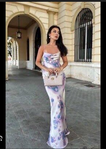 Zara ZaraDesenli Uzun Askılı Elbise