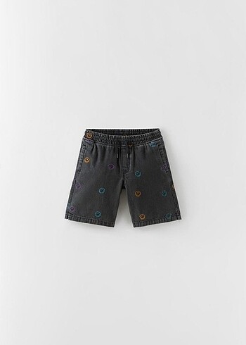 Zara smile nakışlı jean şort