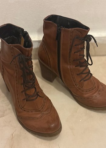 39 Beden Kahverengi Deri Vintage Topuklu Bot