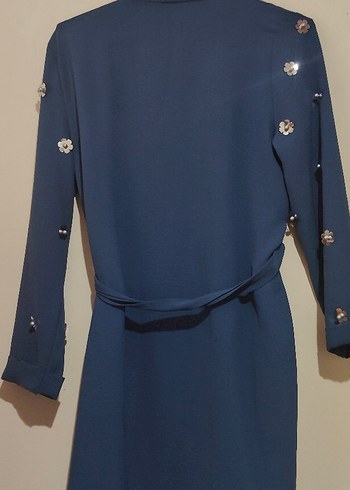 Nakışlı Mavi Uzun Kadın hırka - Görsel 5