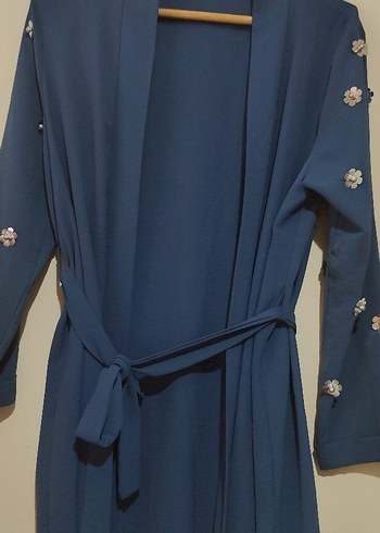 Nakışlı Mavi Uzun Kadın hırka - Görsel 2