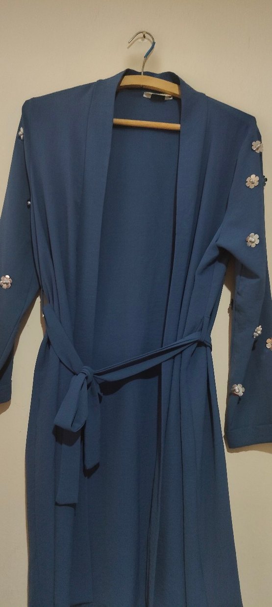 Nakışlı Mavi Uzun Kadın hırka - Görsel 2