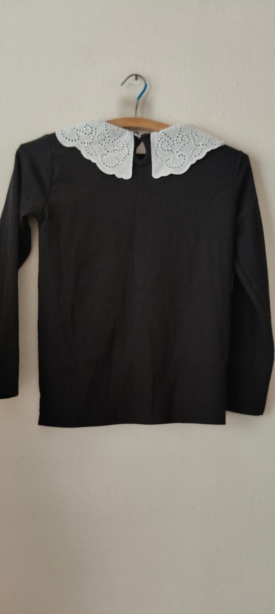 Kız Çocuk Siyah Dantelli Yakalı Bluz - Görsel 5