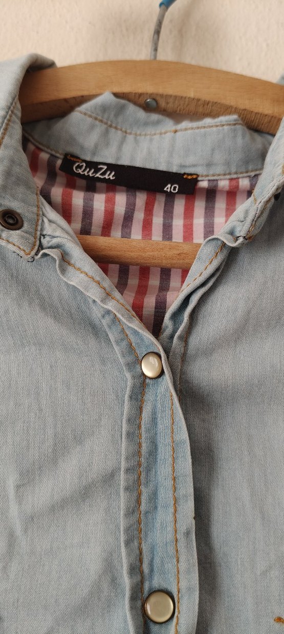 Düğmeli Uzun Kollu Denim Kadın Gömlek - Görsel 3