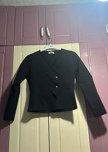 Düğmeli Siyah Midi Kadın Blazer