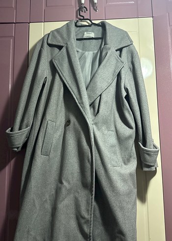 Gri Midi Düğmeli Oversize Kaban