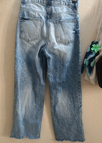 s Beden mavi Renk Kadın Mavi Tie-Dye Bol Kesim Midi Kot Pantolon