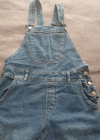 Mavi Düğmeli Kadın Denim Salopet