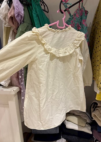 Nakışlı Fırfırlı Beyaz Kız Gömlek elbise - Görsel 3