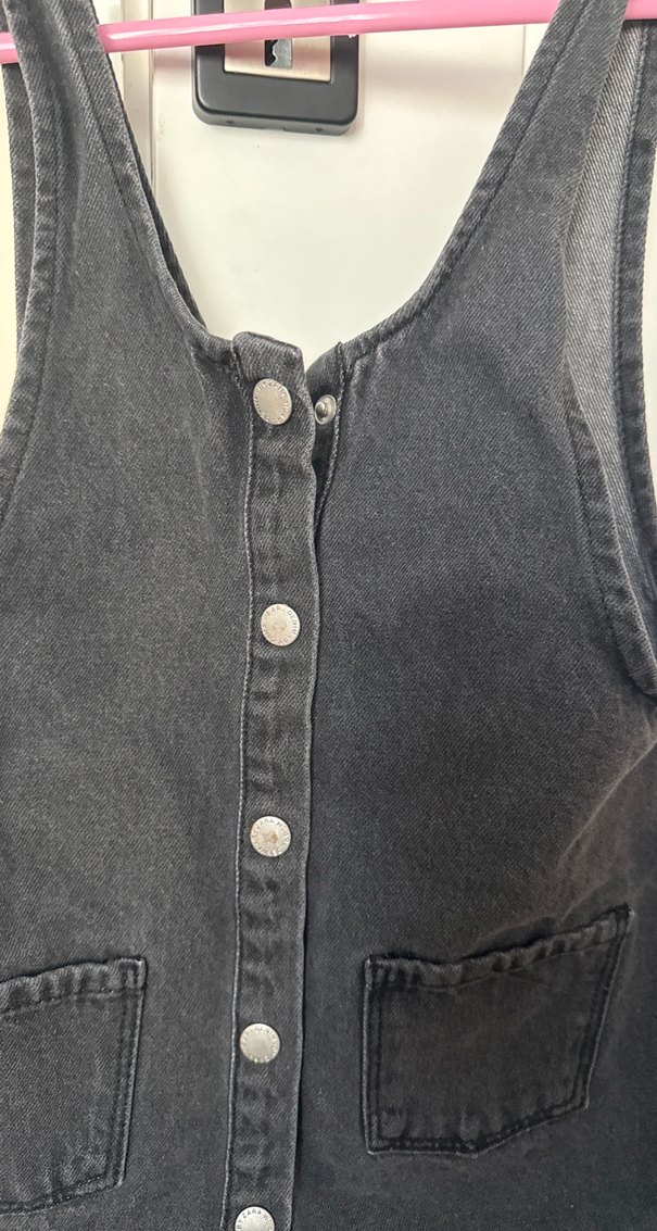 Kız Çocuk Siyah Denim Düğmeli elbise - Görsel 2