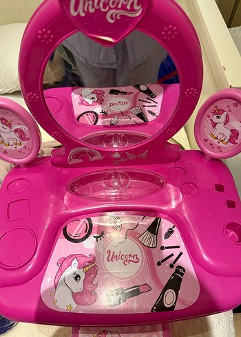 Pembe Unicorn Çocuk Oyun Makyaj Masası - Görsel 5