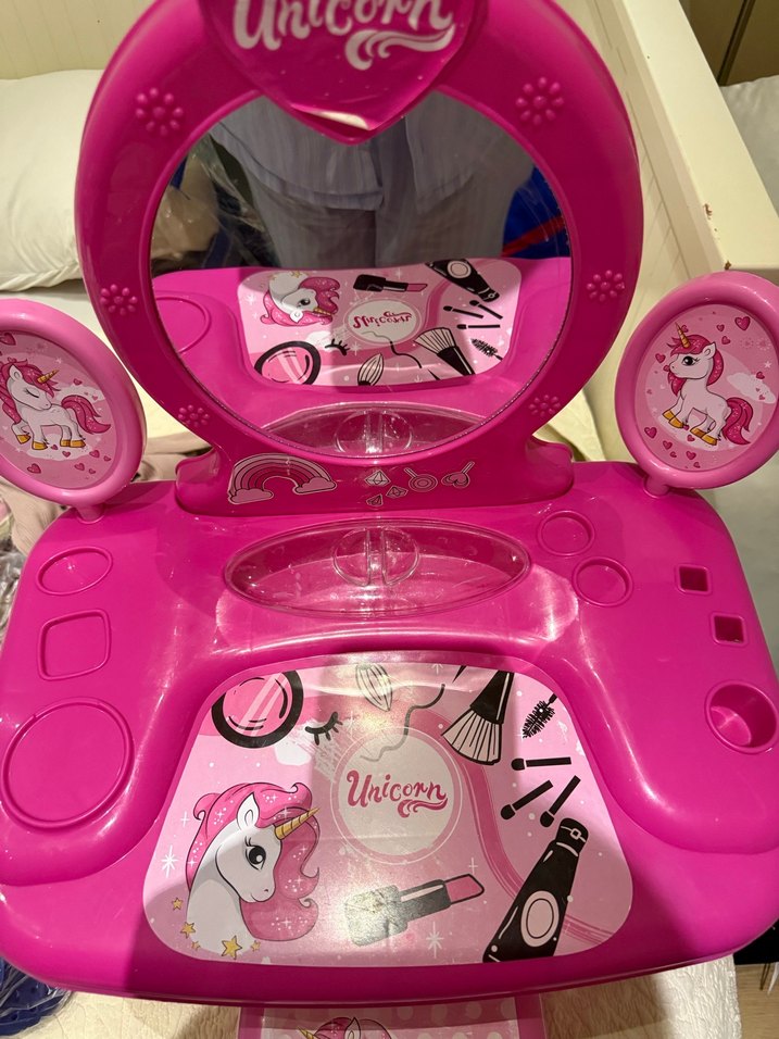 Pembe Unicorn Çocuk Oyun Makyaj Masası - Görsel 5