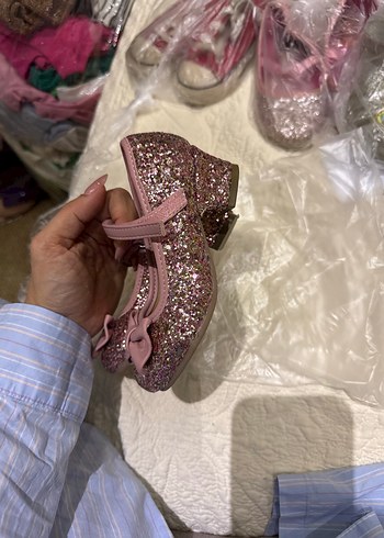 Pembe Parlak Kız Çocuk topuklu Babet Ayakkabı - Görsel 3