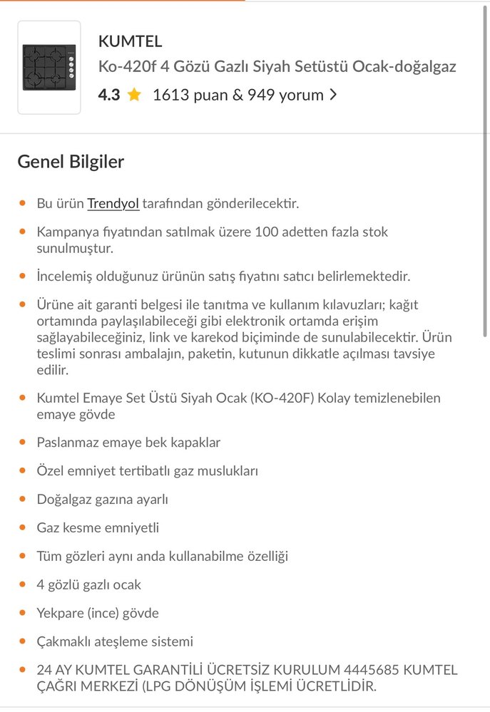 Kumtel Siyah 4 Gözlü Ocak - Görsel 4