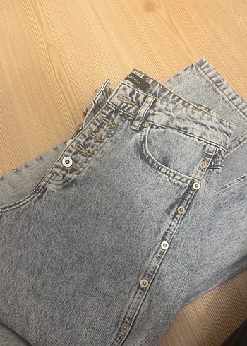 34 Beden gri Renk Düğmeli Denim Kadın Pantolon