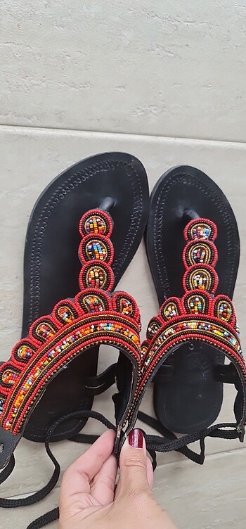 37 Beden çeşitli Renk Afrika boncuklu parmak arası sandalet