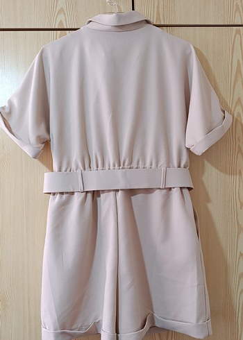 Bej Kemerli Kadın Mini Tulum - Görsel 4