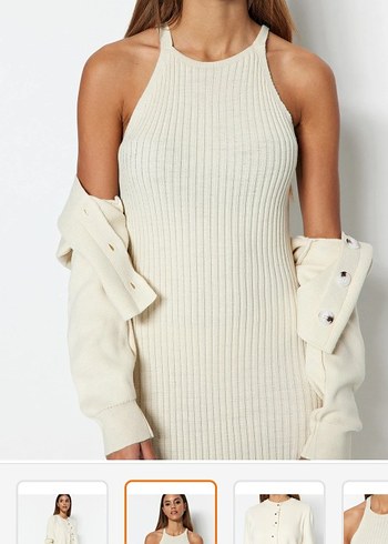 Bej Midi Kadın Triko Elbise - Görsel 2