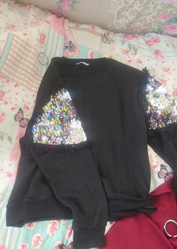 Raks Siyah Düğmeli Kadın Sweatshirt