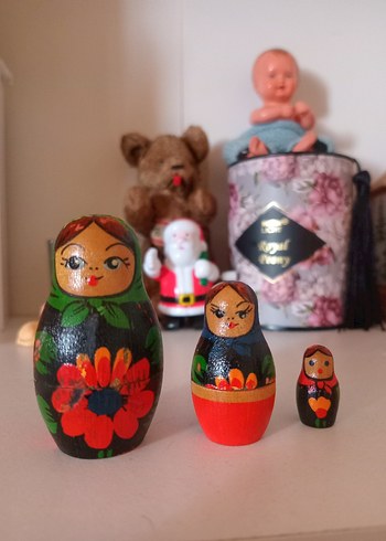 American Vintage Renkli Ahşap Rus Matruşka Bebekler