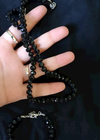 Uzun Siyah Boncuklu Kadın Kolye ve bileklik