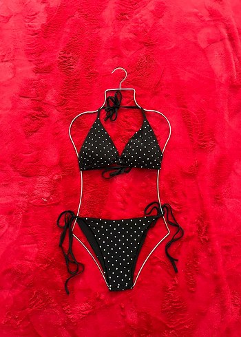 m Beden Siyah Pul Puantiyeli Detaylı Strappy Bikini