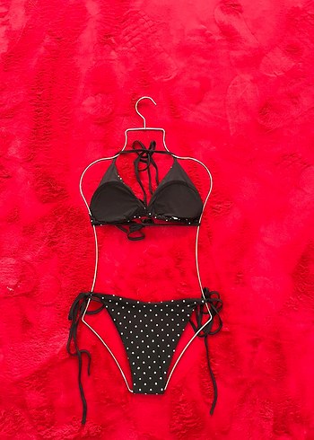 Diğer Siyah Pul Puantiyeli Detaylı Strappy Bikini