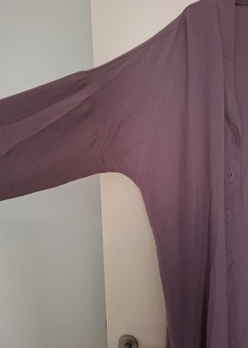 Düğmeli Uzun Mor Kadın Hırka - Görsel 3