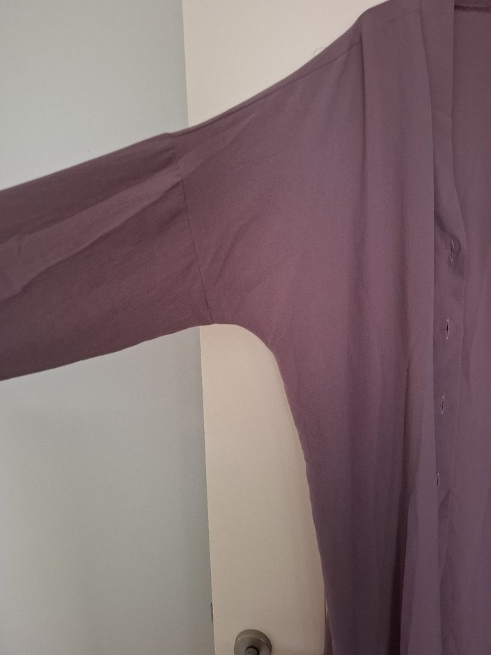 Düğmeli Uzun Mor Kadın Hırka - Görsel 3