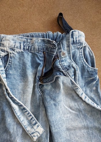 6 Yaş Beden mavi Renk Kemerli Bol Kesim Kız Kot Pantolon