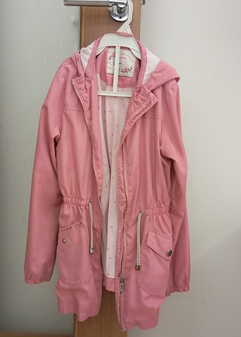 9 Yaş Beden Kız Çocuk Pembe Fermuarlı Yağmurluk