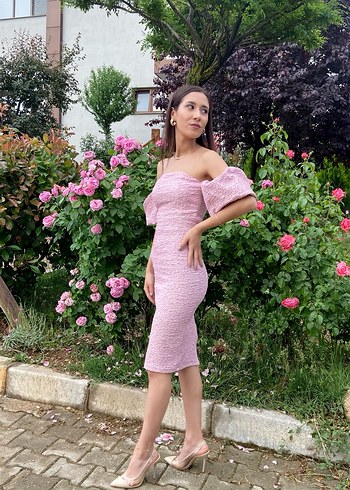 Trendyol & Milla Pudra Pembe Drapeli Uzun Abiye Elbise